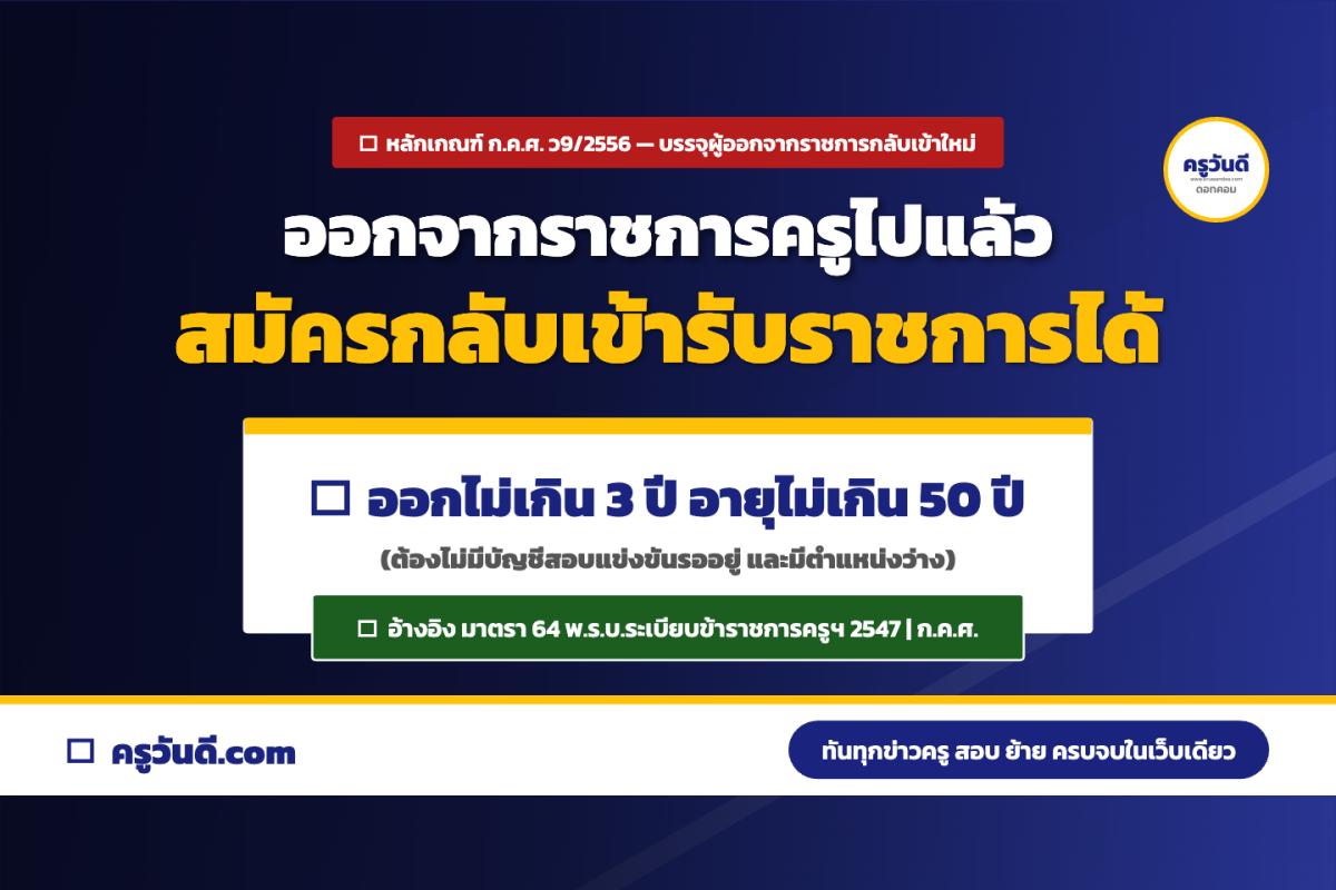 ออกจากราชการไปแล้ว สมัครกลับเข้าเป็นข้าราชการครูได้หรือไม่ หลักเกณฑ์ ว9/2556 ตอบชัด