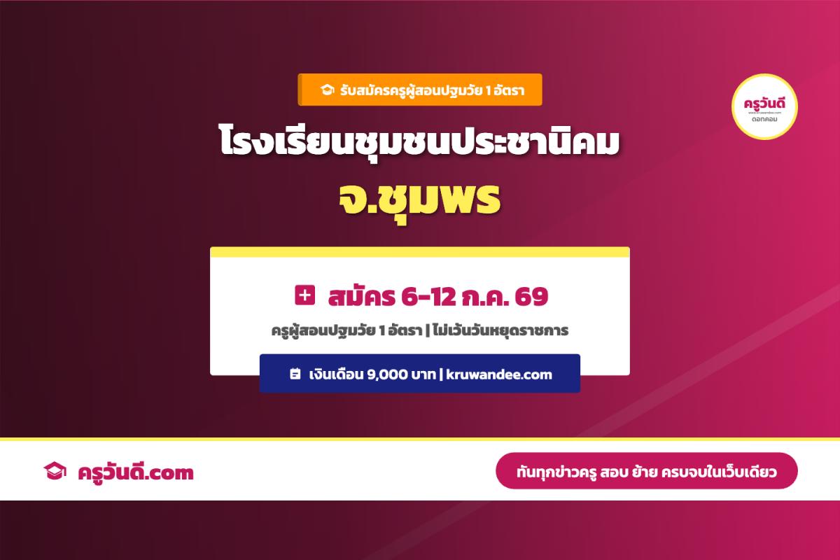 โรงเรียนชุมชนประชานิคม รับสมัครครูผู้สอนปฐมวัย 1 อัตรา สมัคร 6-12 ก.ค. 69