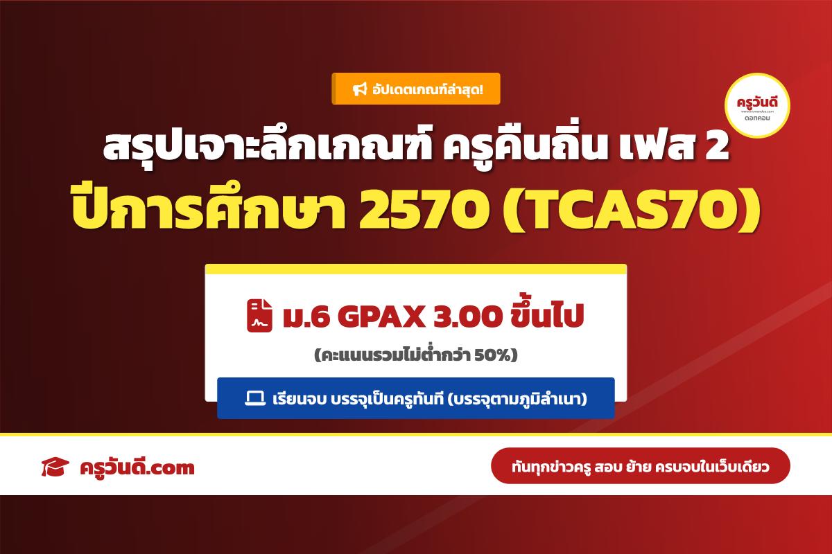 สรุปเจาะลึกเกณฑ์ "ครูคืนถิ่น" เฟส 2 ปีการศึกษา 2570 โอกาสของน้องๆ #Dek70 เรียนจบได้บรรจุเป็นครูผู้ช่วย