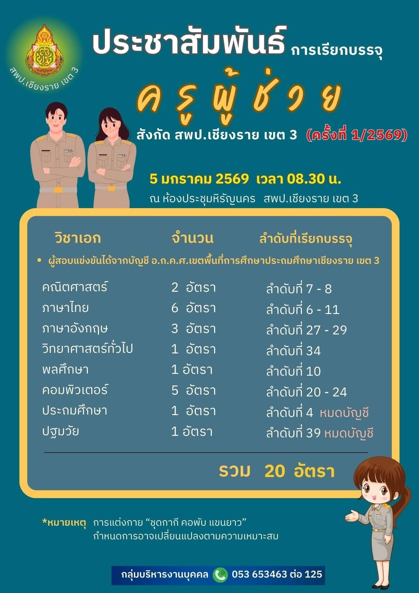 ประกาศเรียกบรรจุครูผู้ช่วย สพป.เชียงราย เขต 3