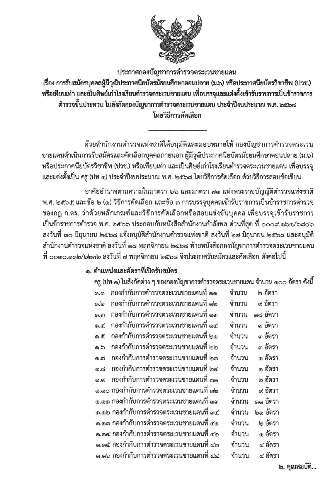 รับสมัครตำรวจ ตชด. ตำแหน่งครู 100 อัตรา