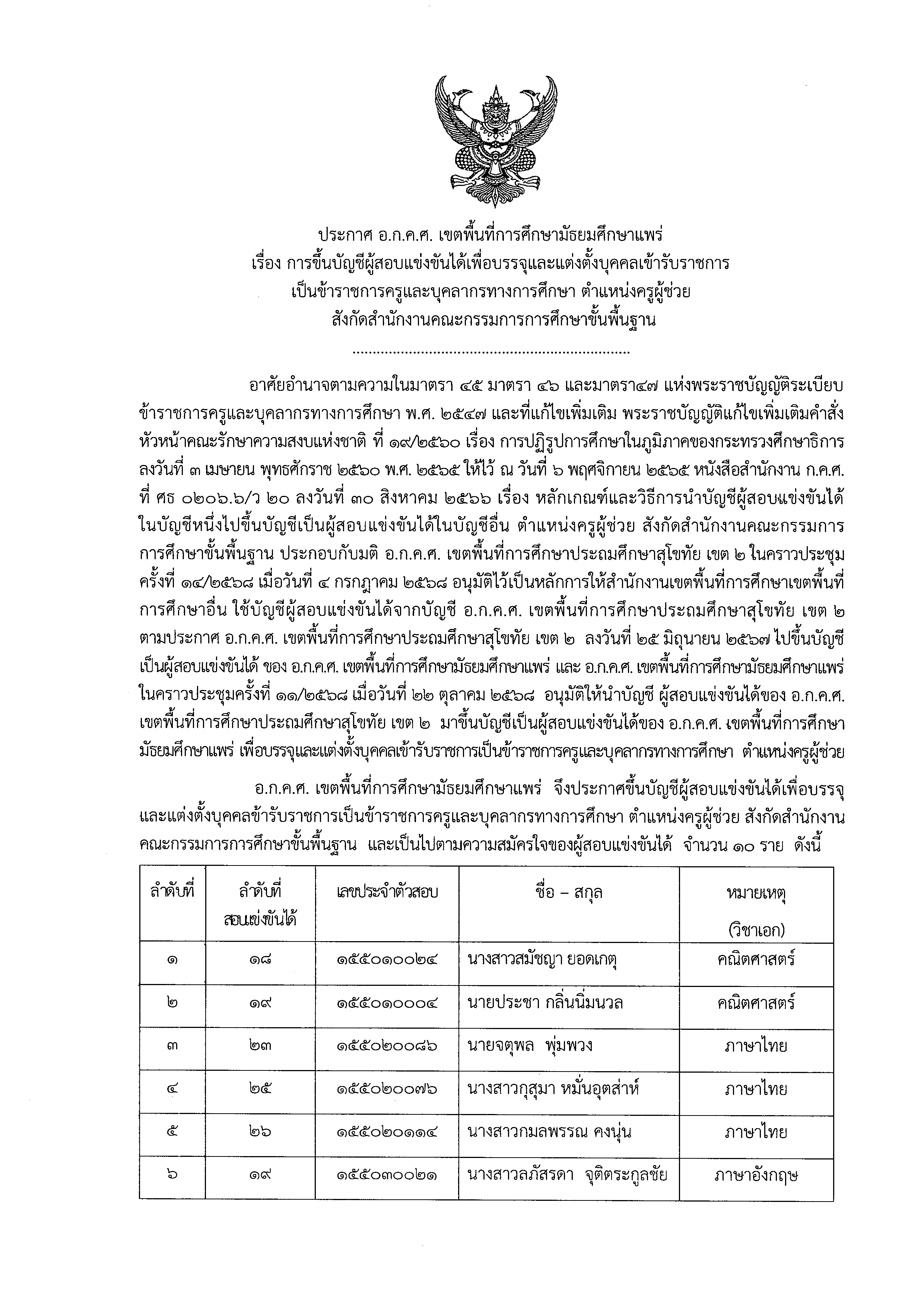สพม.แพร่ เรียกบรรจุครูผู้ช่วย 2569 รูปที่ 1