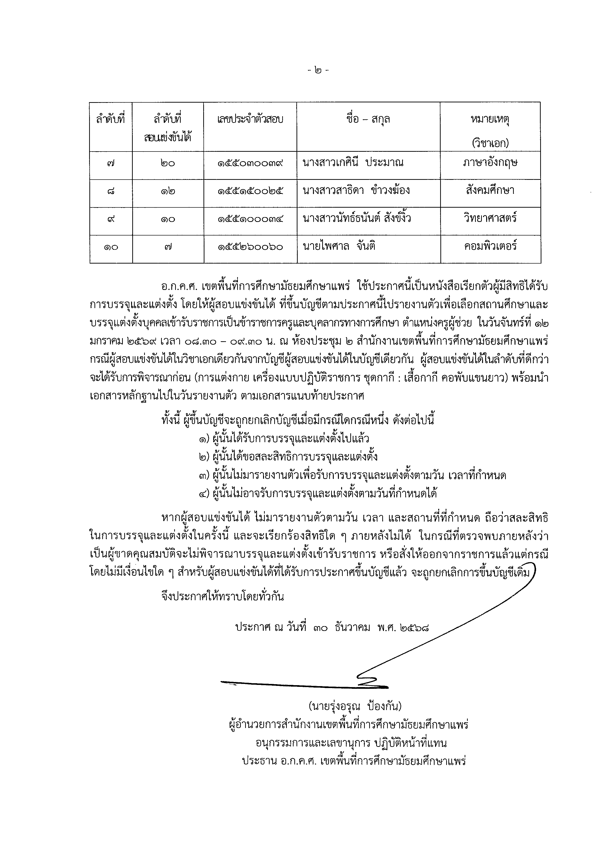 สพม.แพร่ เรียกบรรจุครูผู้ช่วย 2569 รูปที่ 2
