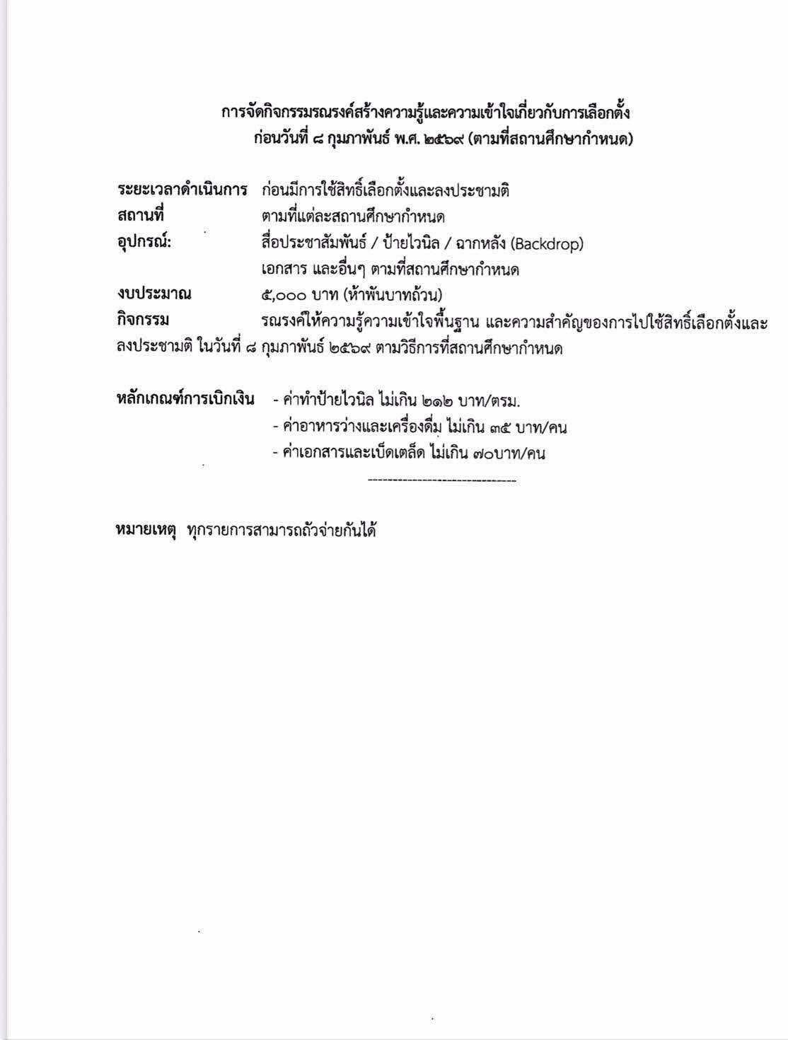 รายละเอียดการจัดกิจกรรมรณรงค์เลือกตั้ง
