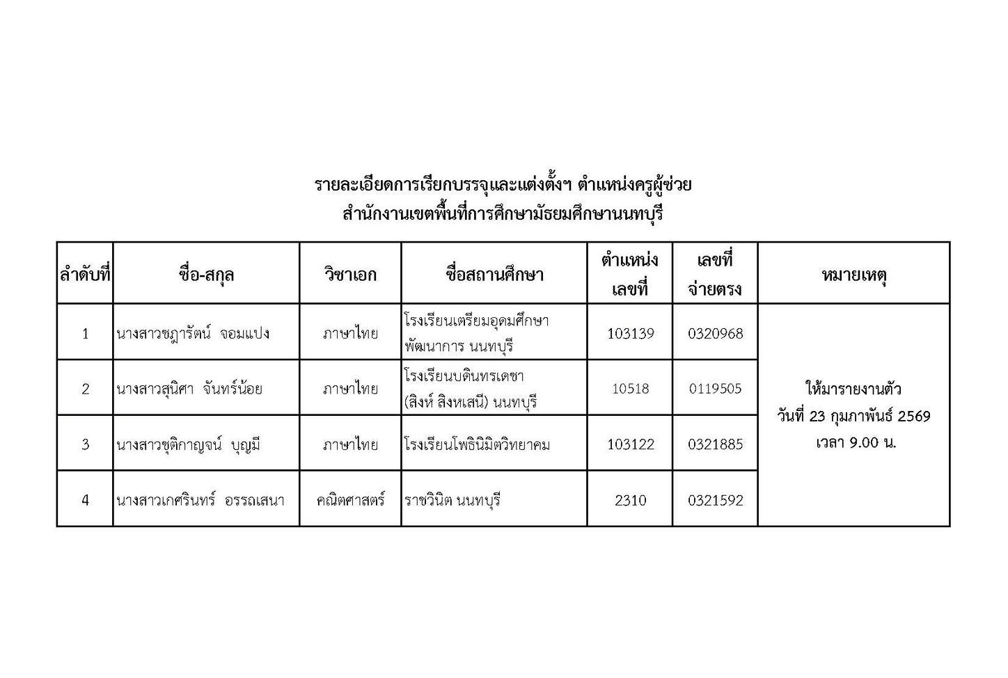 รายละเอียดการรายงานตัว