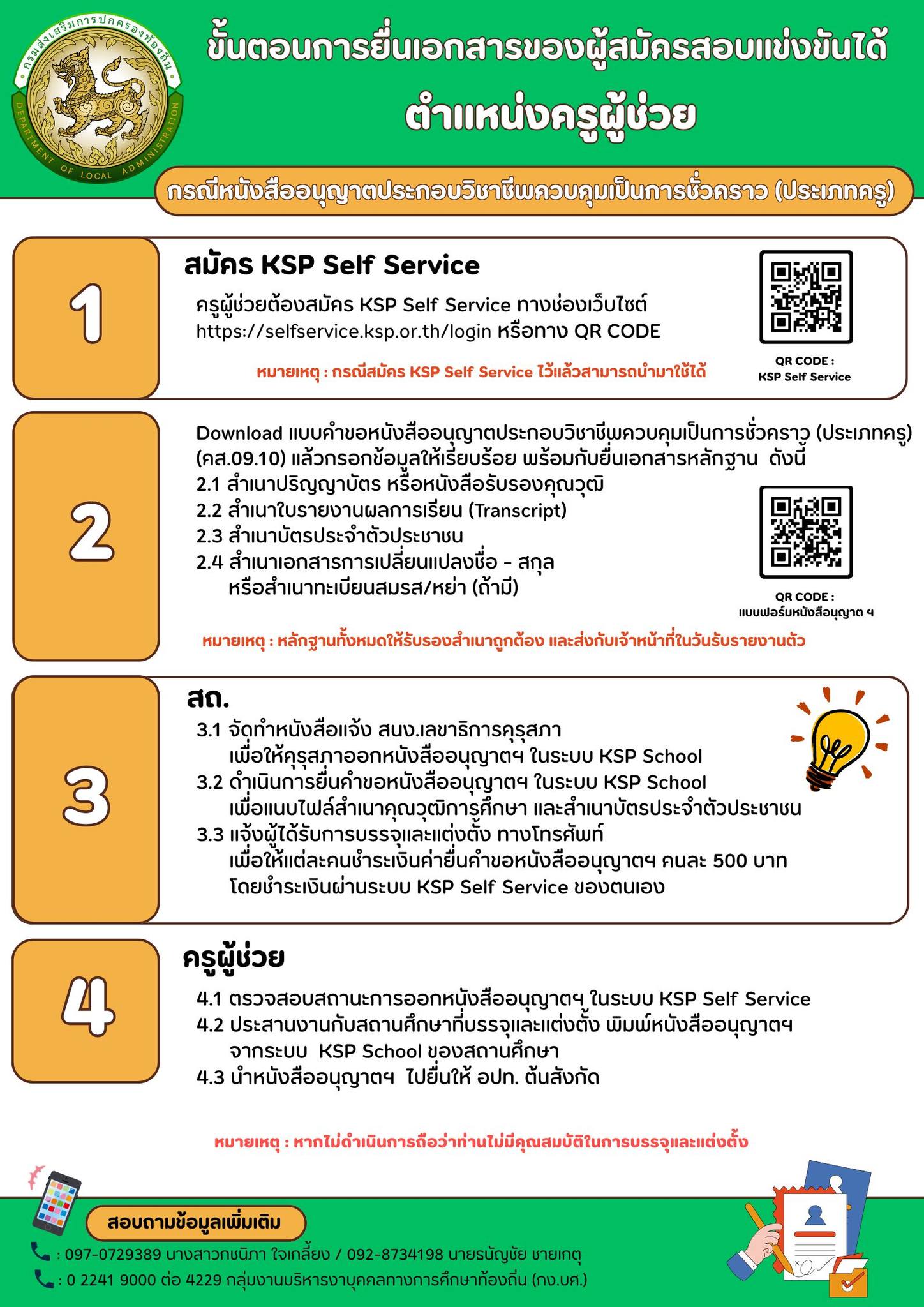 ขั้นตอนการยื่นเอกสารครูผู้ช่วยท้องถิ่น