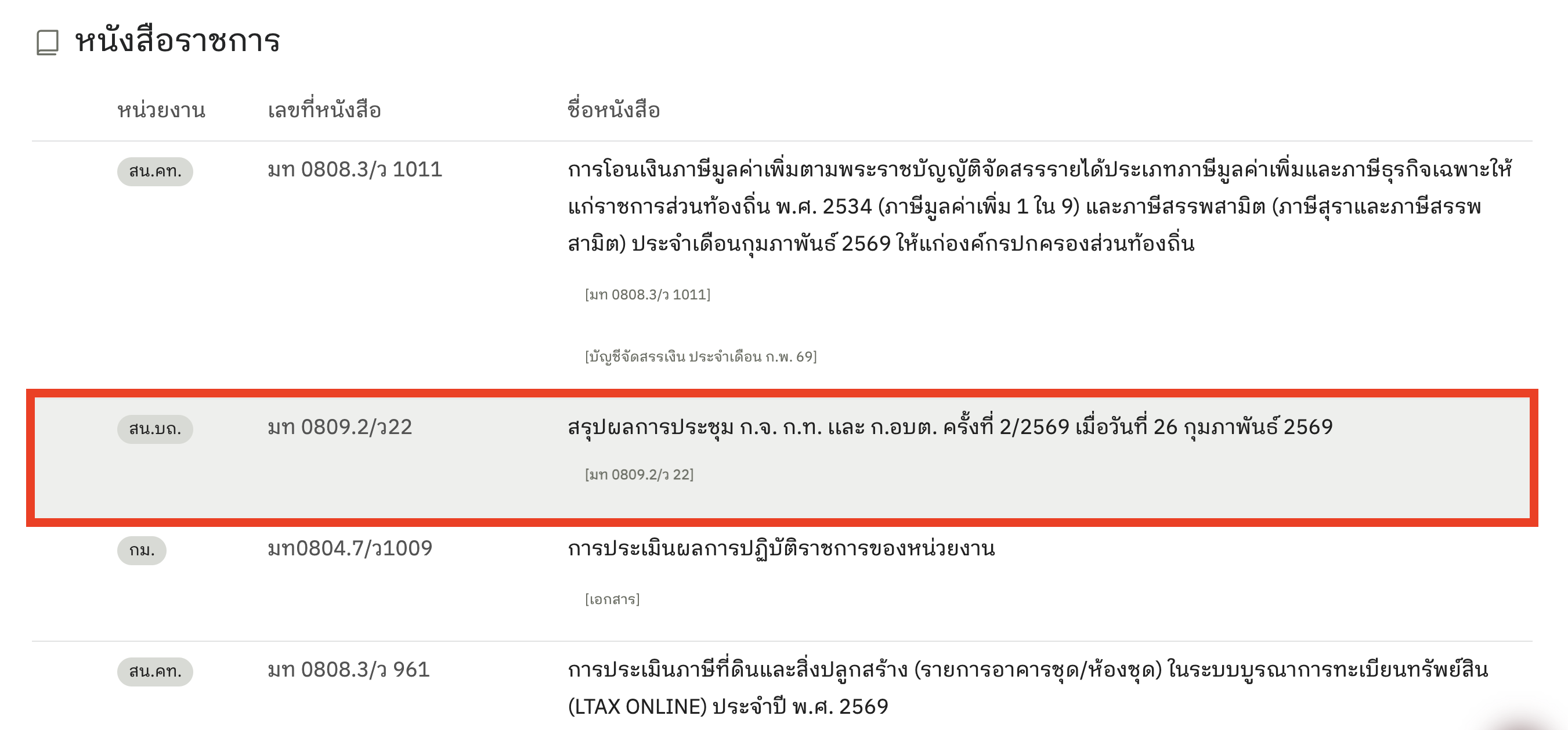 หน้าจอเว็บกรมส่งเสริมการปกครองท้องถิ่น หนังสือ ว22