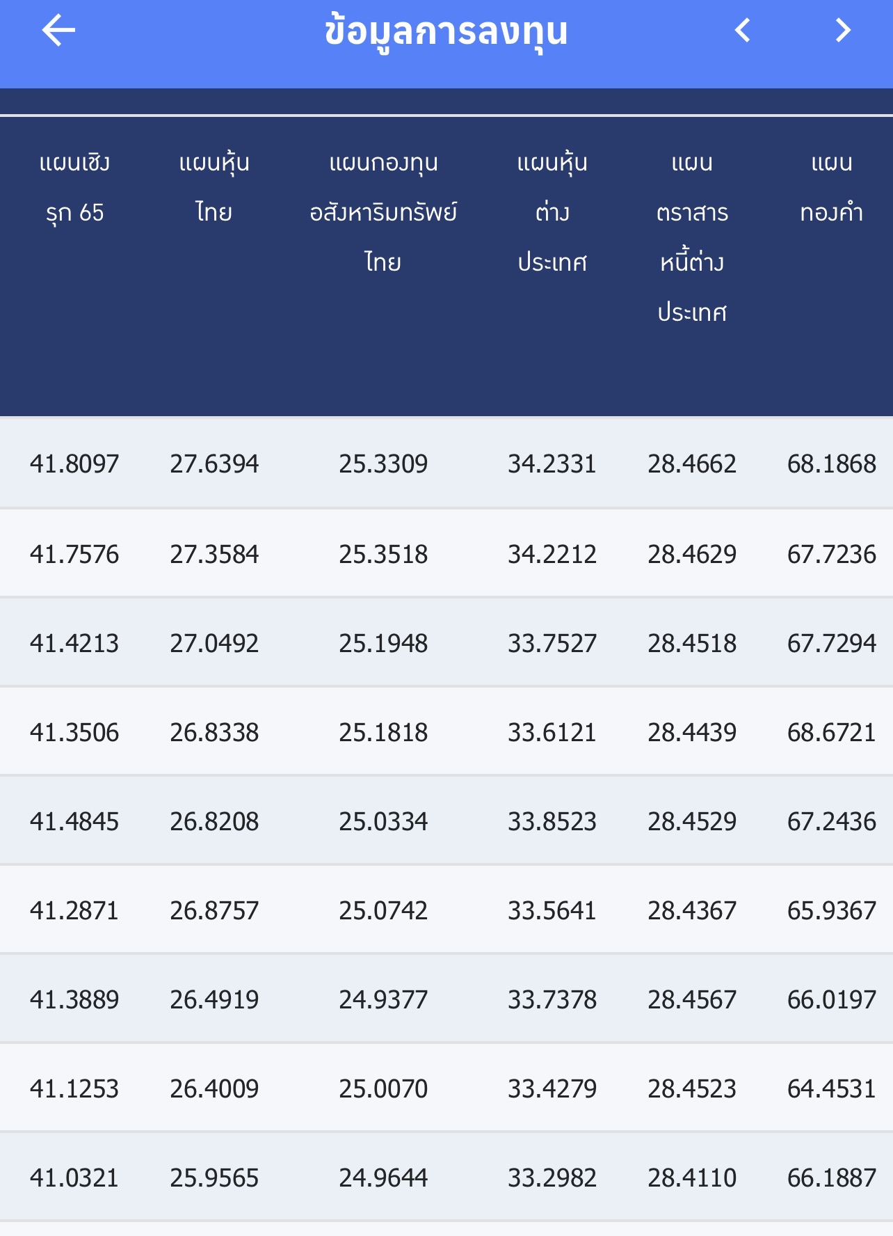 ตัวอย่างพอร์ต กบข ที่มีผลตอบแทนเป็นบวก
