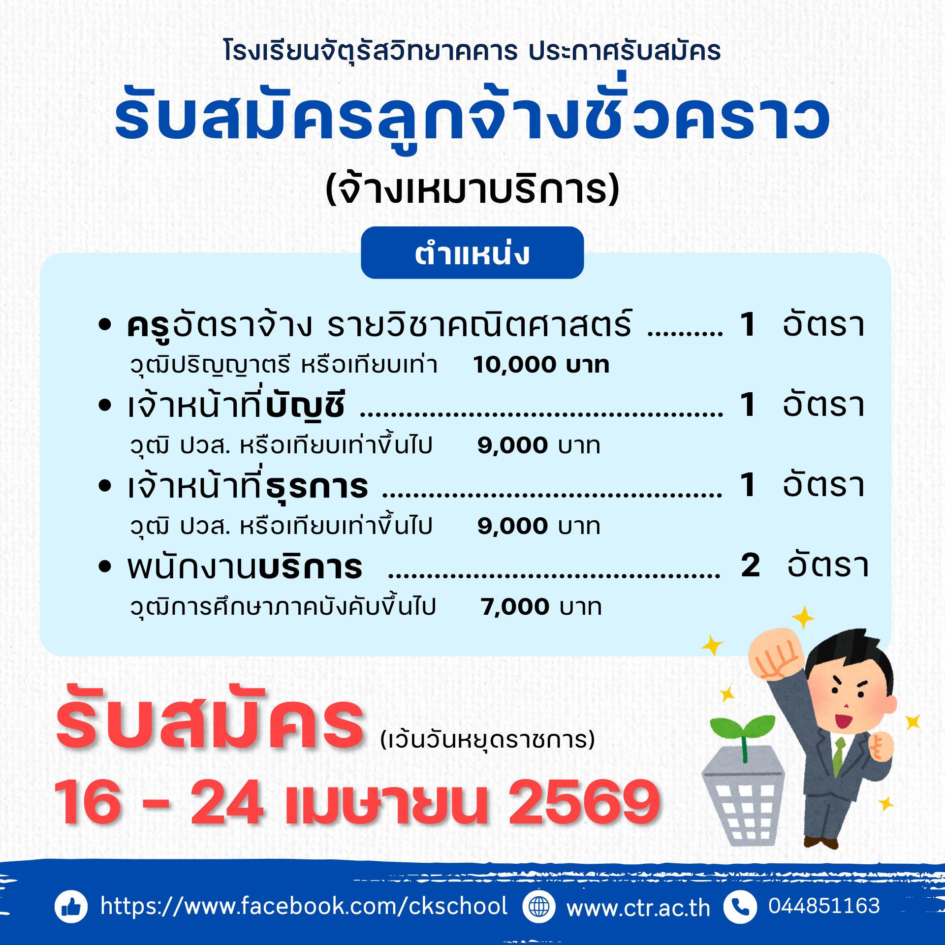 ประกาศรับสมัครงานโรงเรียนจัตุรัสวิทยาคาร 2569