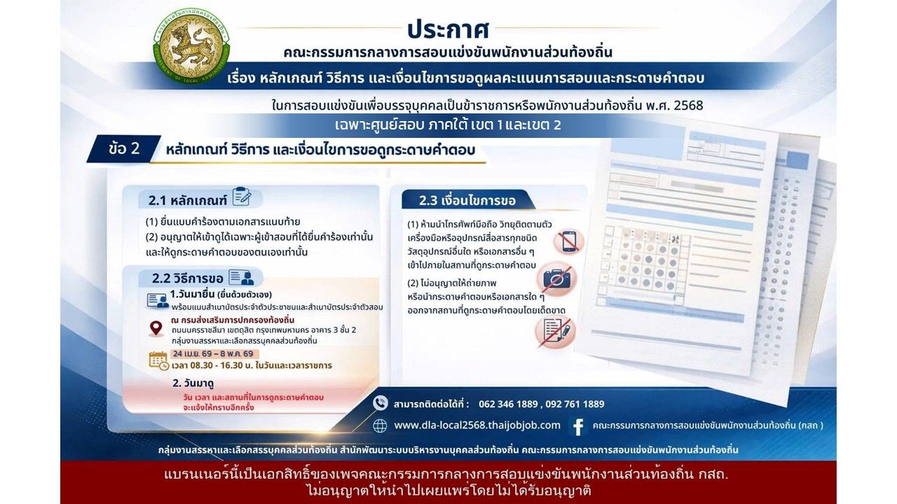 ประกาศขอดูคะแนนสอบท้องถิ่น ปี 2568