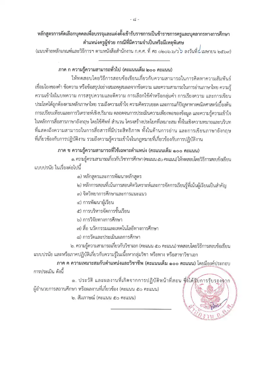 หลักสูตรการสอบครูผู้ช่วยกรณีพิเศษ ว6/2569