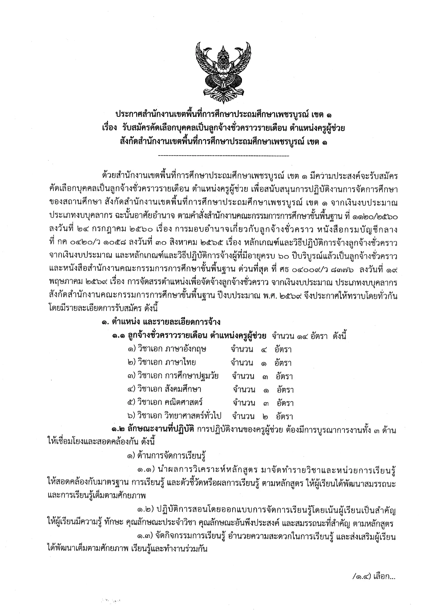 ประกาศรับสมัครครู สพป.เพชรบูรณ์ เขต 1