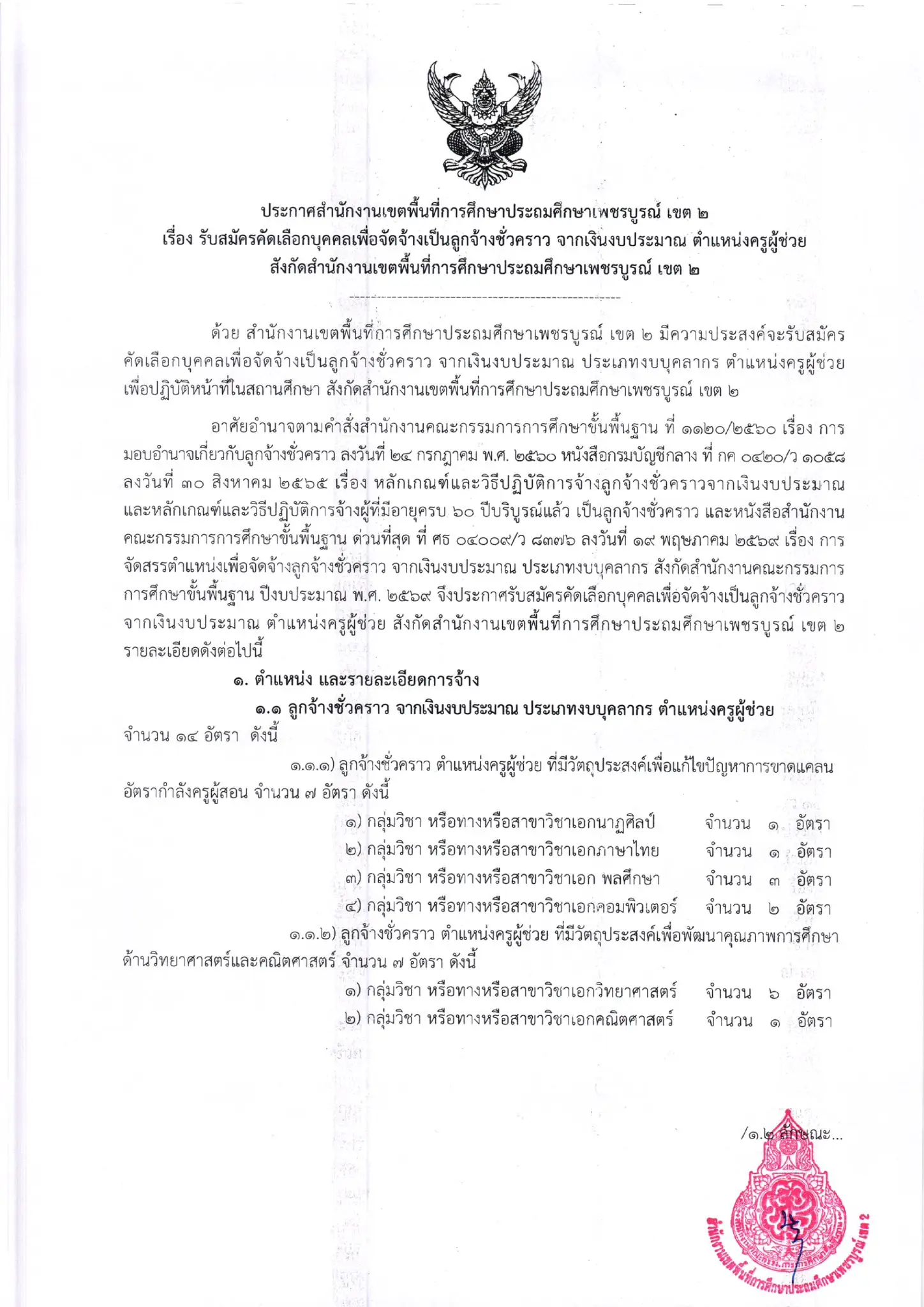 ประกาศรับสมัครครู สพป.เพชรบูรณ์ เขต 2
