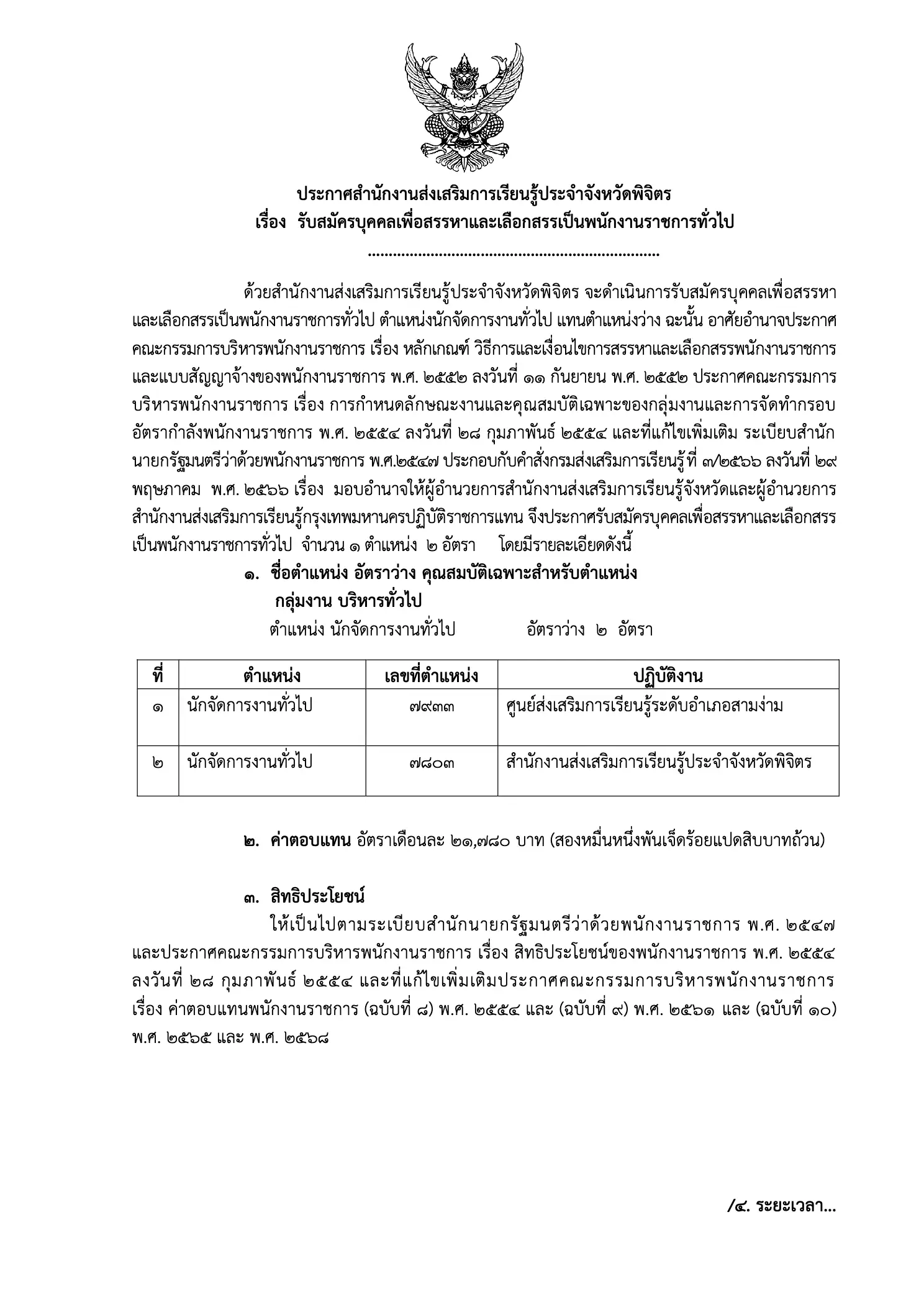 ประกาศรับสมัครพนักงานราชการ สกร.จังหวัดพิจิตร