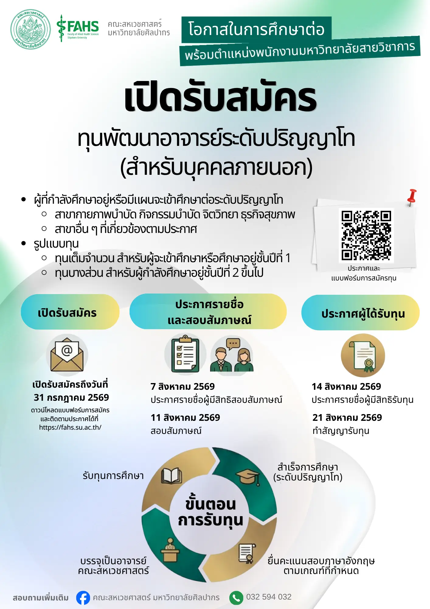 ประกาศรับสมัครทุนพัฒนาอาจารย์ คณะสหเวชศาสตร์ มหาวิทยาลัยศิลปากร
