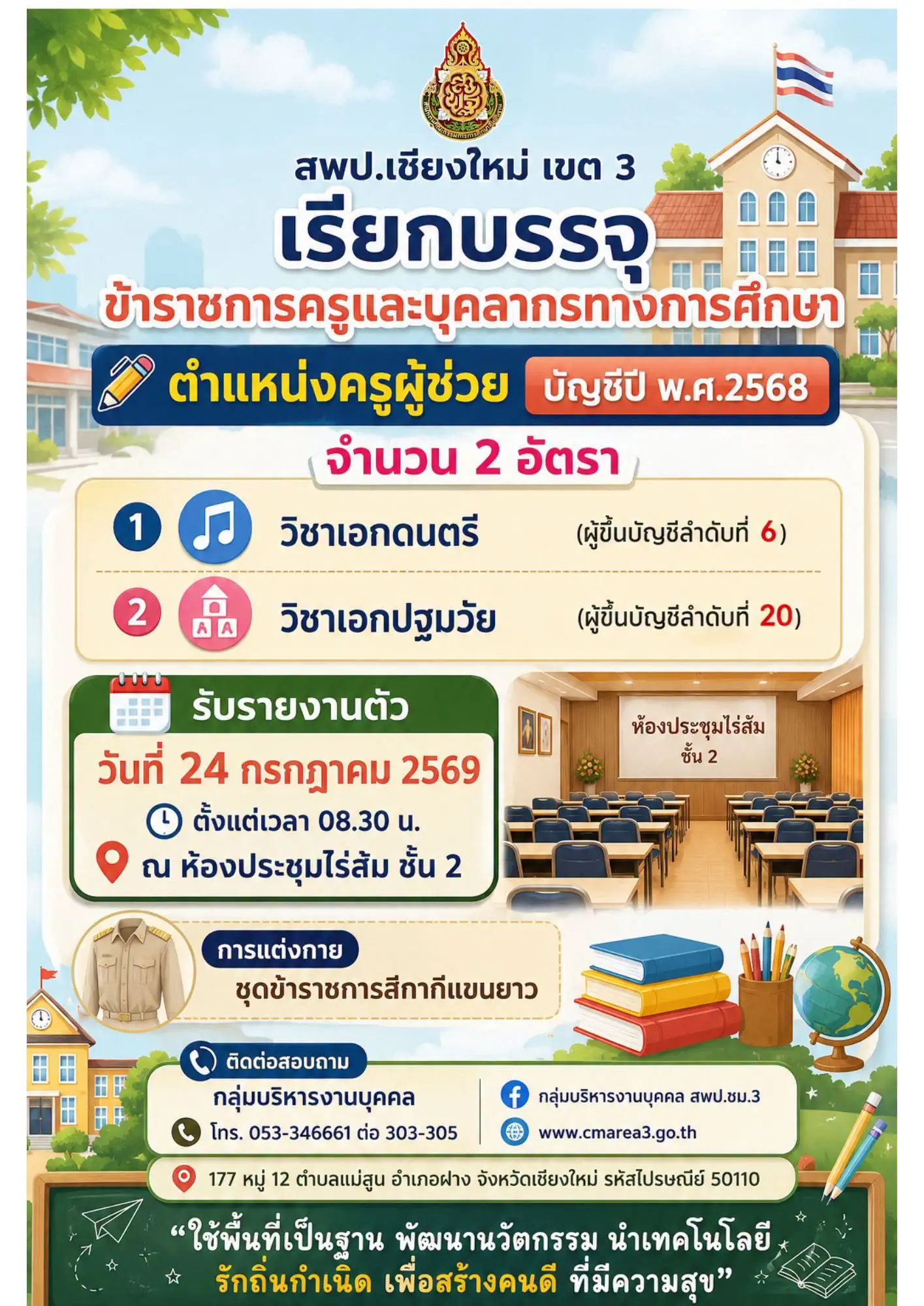สพป.เชียงใหม่ เขต 3 เรียกบรรจุครูผู้ช่วย 2568