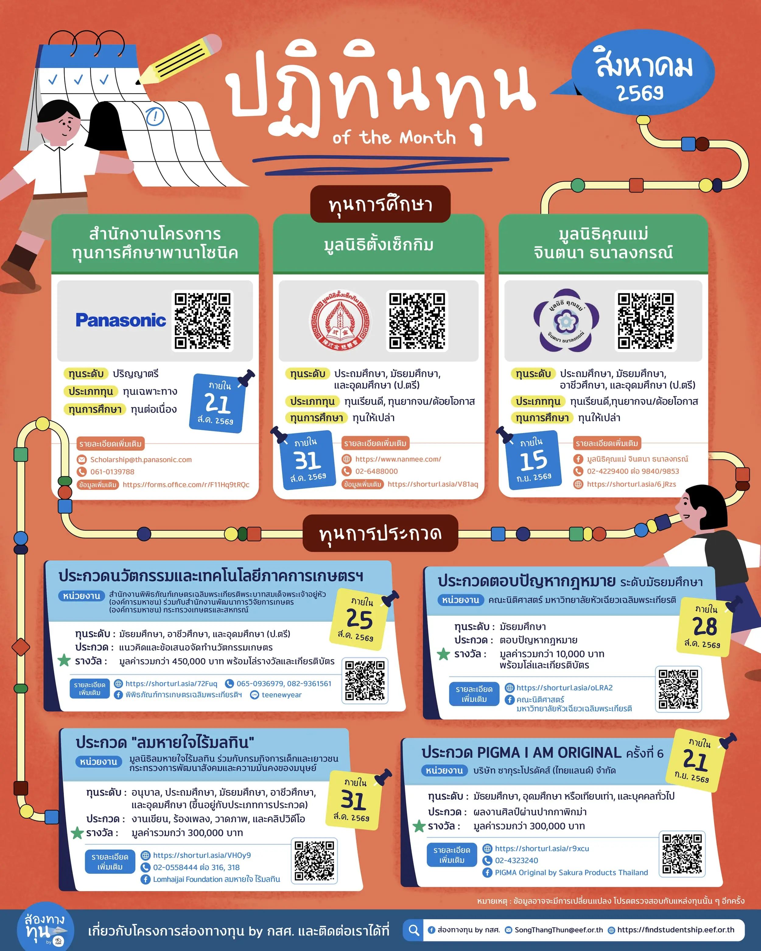 ปฏิทินทุนการศึกษา เดือนสิงหาคม 2569