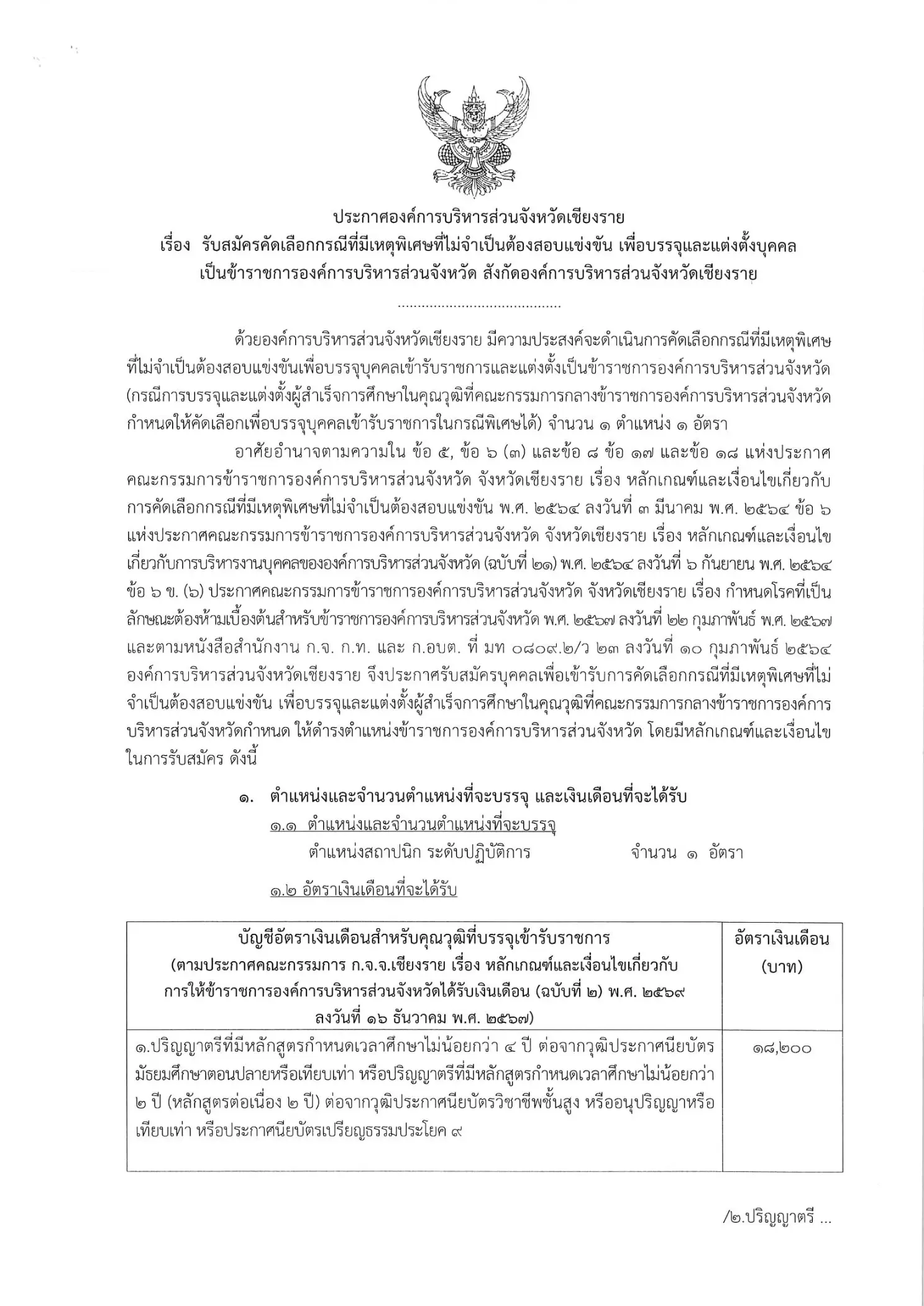 ประกาศรับสมัครคัดเลือกข้าราชการกรณีพิเศษ อบจ.เชียงราย สถาปนิกปฏิบัติการ