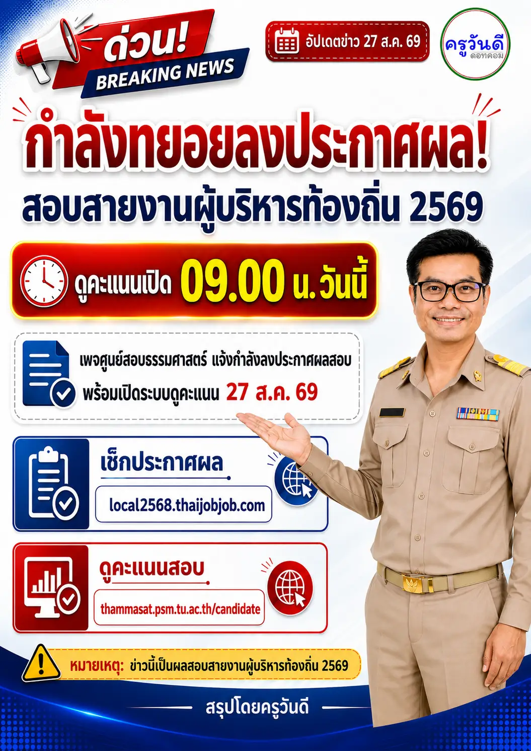ประกาศผลสอบผู้บริหารท้องถิ่น 2569