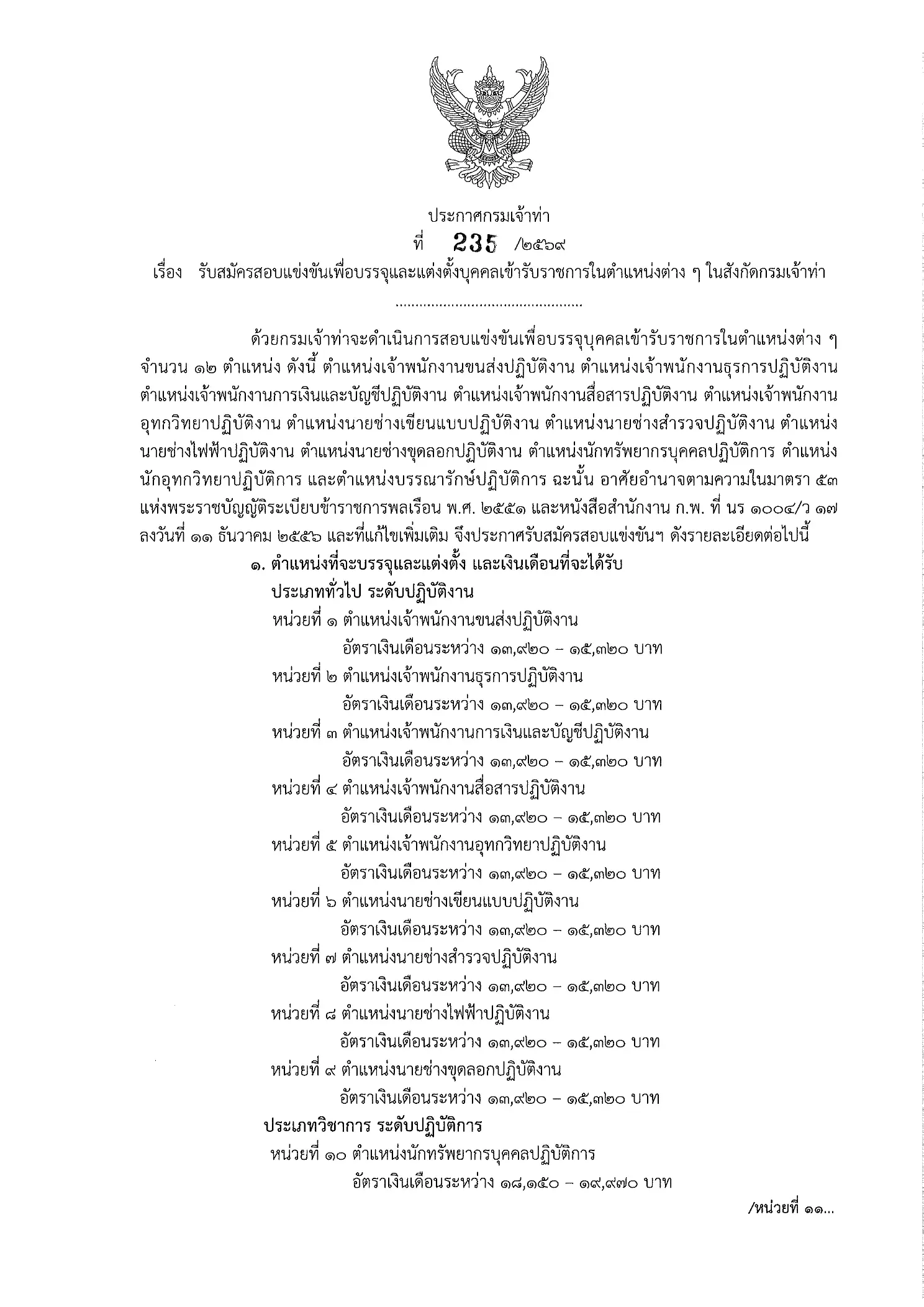 กรมเจ้าท่า เปิดสอบรับราชการ 12 ตำแหน่ง 30 อัตรา